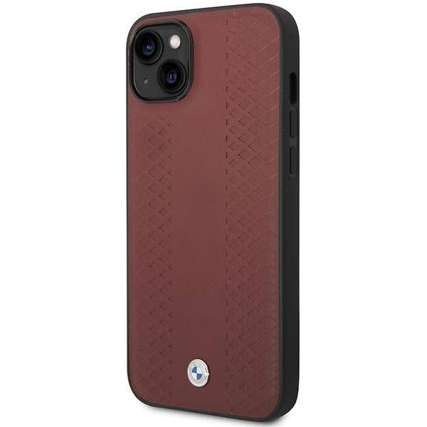 Coque BMW iPhone 14/15/13 6.1" burgundy Leather Diamond Pattern