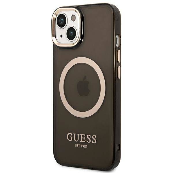 Coque Guess iPhone 14/15/13 6.1" black hard case Gold Outline Translucent MagSafe