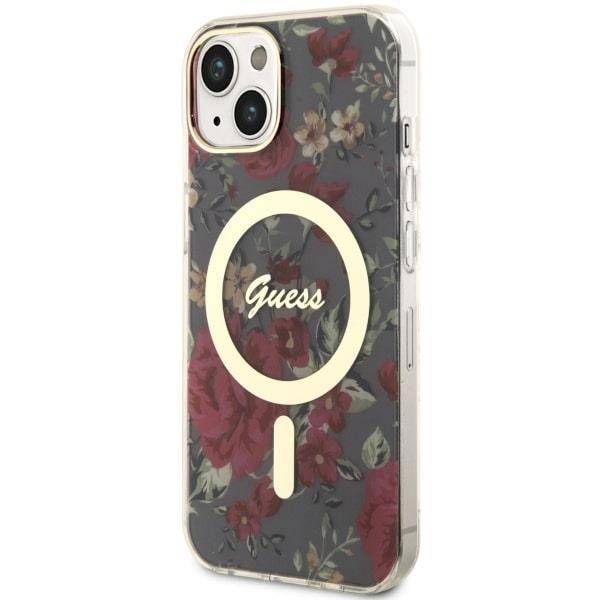 Coque Guess  iPhone 14/15/13 6.1" khaki hardcase Flower MagSafe
