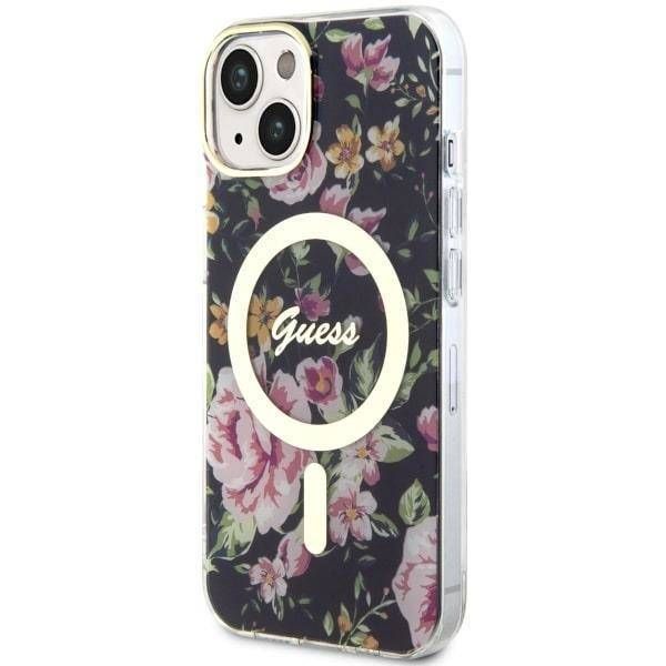 Coque Guess iPhone 14/15/ 3 6.1" black hardcase Flower MagSafe