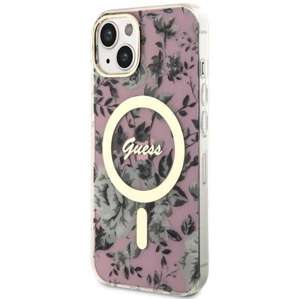 Coque Guess iPhone 14/15/13 6.1" pink hardcase Flower MagSafe