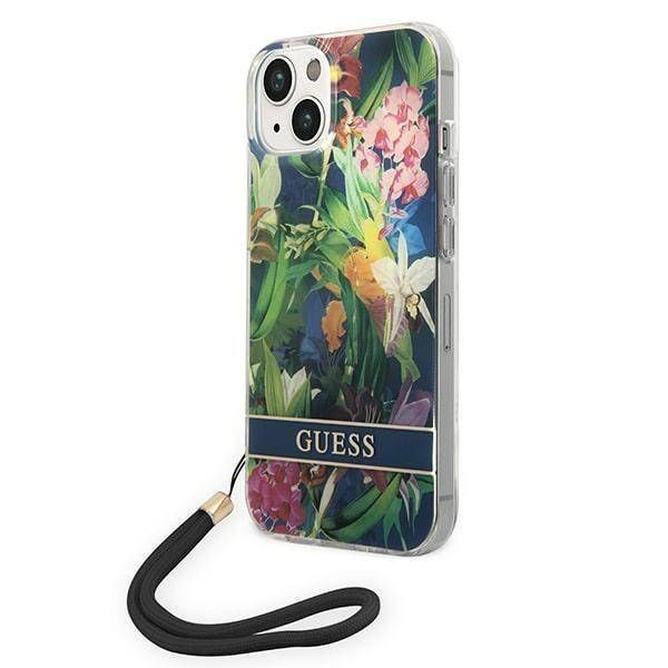 Coque Guess iPhone 14/15/13 6.1" blue hardcase Flower Strap