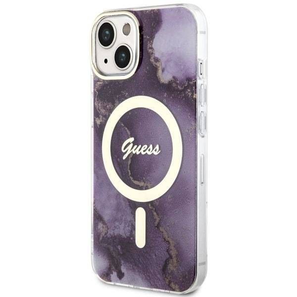 Coque Guess iPhone 14/15/13 6.1" purple hardcase Golden Marble MagSafe