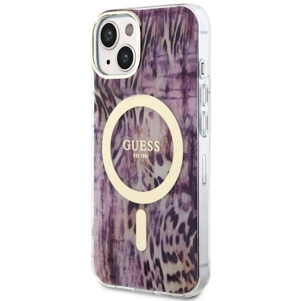 Coque Guess iPhone 14/15/13 6.1" pink hardcase Leopard MagSafe