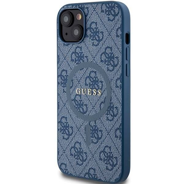 Coque Guess iPhone 15 Plus/14 Plus 6.7" blue hardcase 4G Collection Leather Metal Logo MagSafe