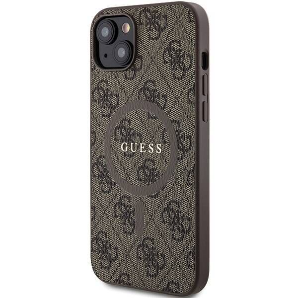 Coque Guess iPhone 15 Plus/14 Plus 6.7" brown hardcase 4G Collection Leather Metal Logo MagSafe