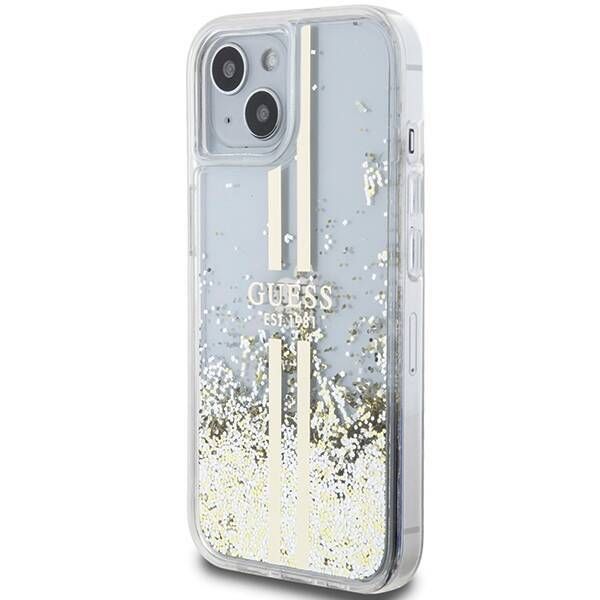 Coque Guess iPhone 15 Plus/14 Plus 6.7" transparent hardcase Liquid Glitter Gold Stripes