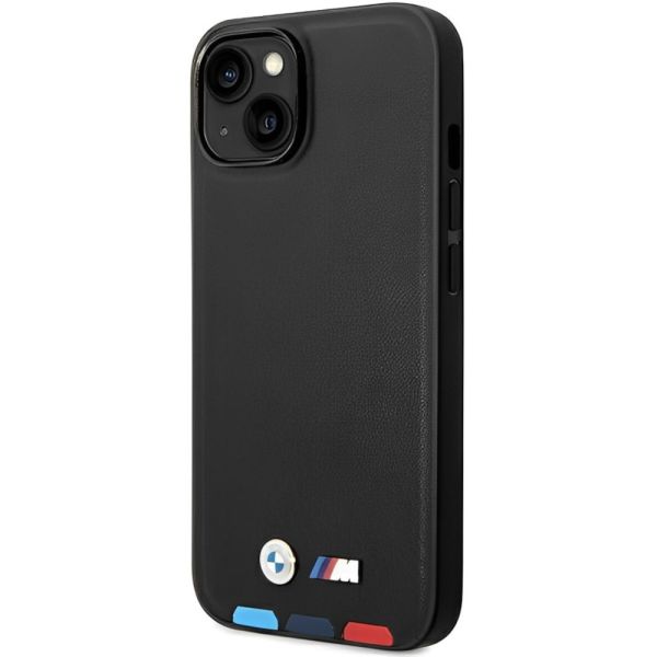 Coque BMW iPhone 14 Plus/15 Plus 6,7" black Leather Stamp Tricolor