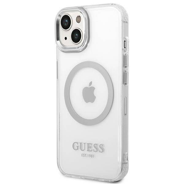 Coque Guess  iPhone 14 Plus/15 Plus 6.7" silver hard case Metal Outline Magsafe
