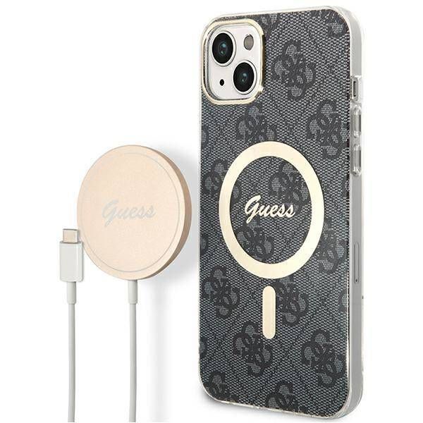 Coque Guess iPhone 14 Plus/15 Plus 6.7" black hard case 4G Print MagSafe + Chargeur sans fil