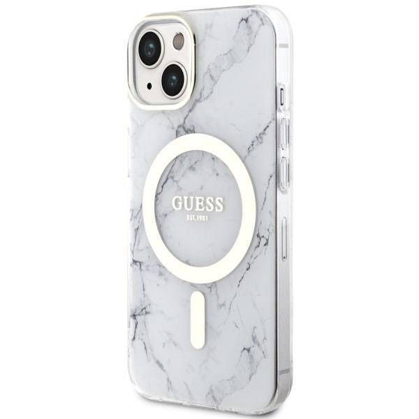 Coque Guess iPhone 14 Plus/15 Plus 6.7" white hardcase Marble MagSafe