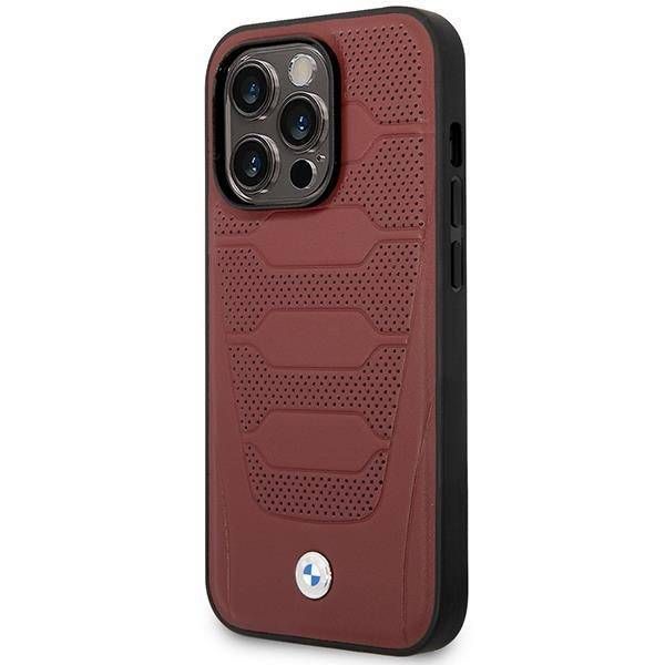 Coque BMW iPhone 14 Pro 6,1" burgundy Leather Seats Pattern MagSafe