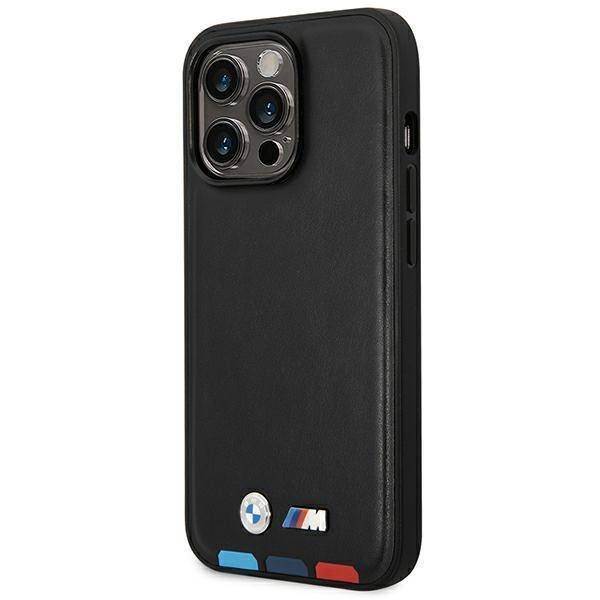 Coque BMW iPhone 14 Pro 6,1" black Leather Stamp Tricolor