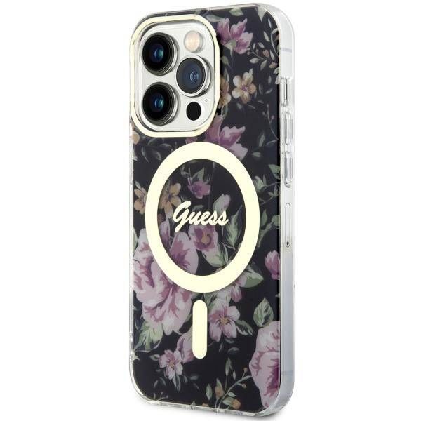 Coque Guess iPhone 14 Pro 6.1" black hardcase Flower MagSafe