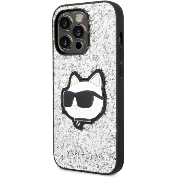 Coque Karl Lagerfeld KLHCP14LG2CPS iPhone 14 Pro 6,1" silver hardcase Glitter Choupette Patch