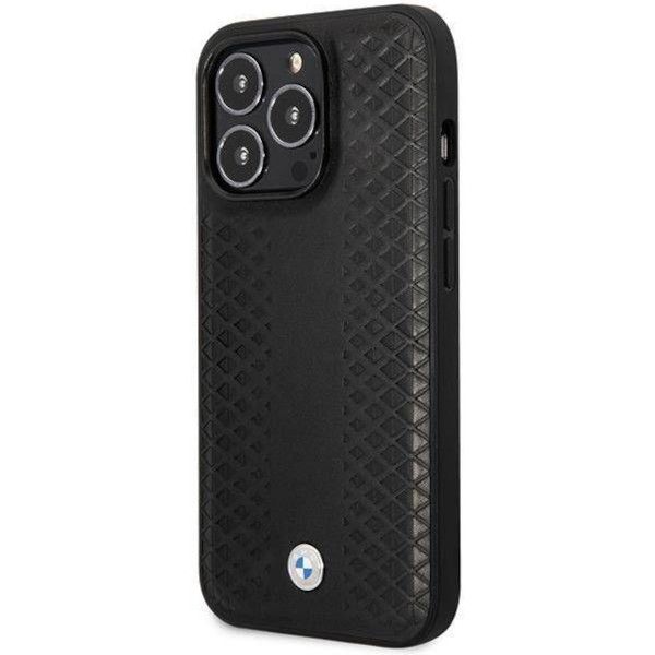 Coque BMW iPhone 14 Pro Max 6,7" black Leather Diamond Pattern MagSafe