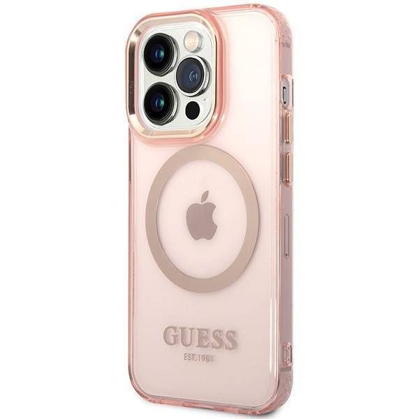 Coque Guess iPhone 14 Pro Max 6,7" pink hard case Gold Outline Translucent MagSafe