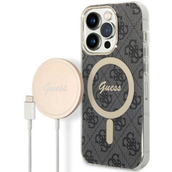 Coque Guess iPhone 14 Pro Max 6,7" czarny/black hard case 4G Print MagSafe + Chargeur sans fil