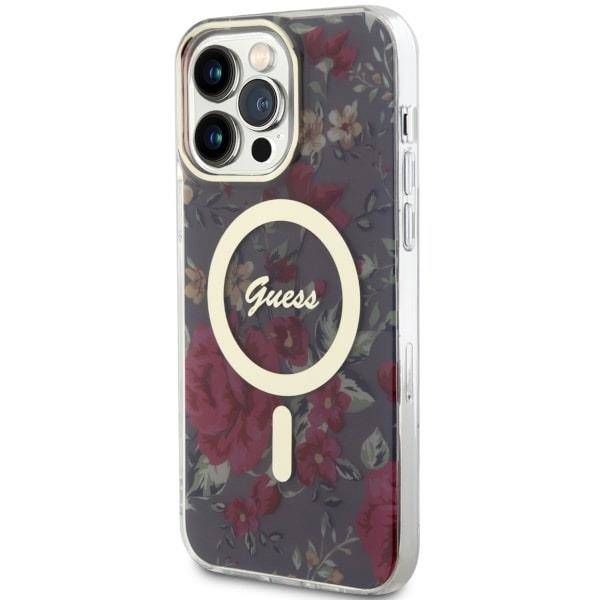 Coque Guess iPhone 14 Pro Max 6.7" khaki hardcase Flower MagSafe