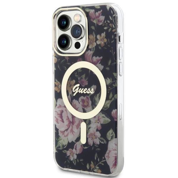 Coque Guess iPhone 14 Pro Max 6.7" black hardcase Flower MagSafe