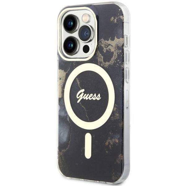 Coque Guess iPhone 14 Pro Max 6.7" black hardcase Golden Marble MagSafe