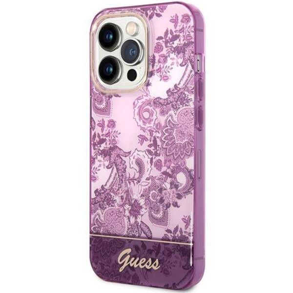 Coque Guess  iPhone 14 Pro Max 6,7" fuschia hardcase Porcelain Collection