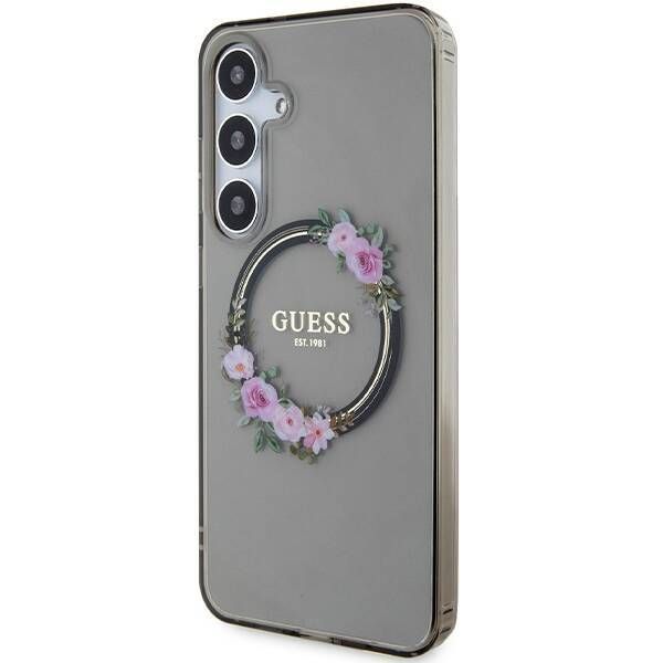 Coque Guess Samsung Galaxy S24+ S926 black hardcase IML Flowers Wreath MagSafe