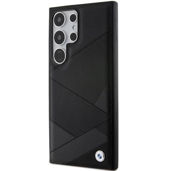 Coque BMW Samsung Galaxy S24 Ultra S928 black hardcase Signature Leather Crossing Lines Pattern