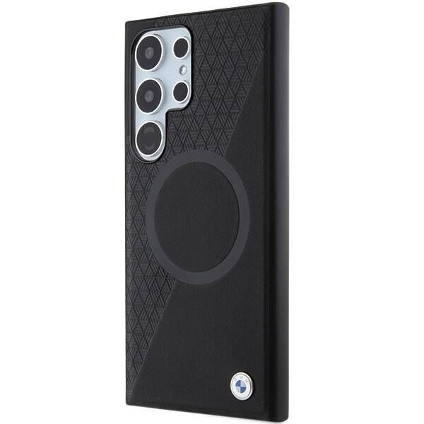 Coque BMW Samsung Galaxy S24 Ultra S928 black hardcase Signature Leather Half Textured & Circle MagSafe