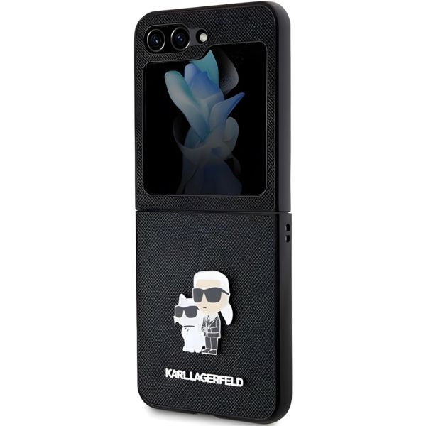 Coque Karl Lagerfeld KLHCZF5SAKCNPK Samsung Galaxy Z Flip5 F731 hardcase black Saffiano Karl&Choupette Pin