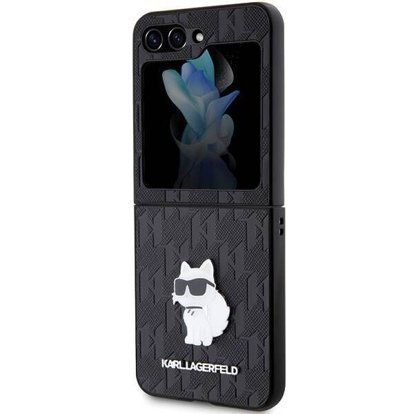 Coque Karl Lagerfeld KLHCZF5SAPCHNPK Samsung Galaxy Z Flip5 F731 hardcase black Saffiano Monogram Choupette Pin