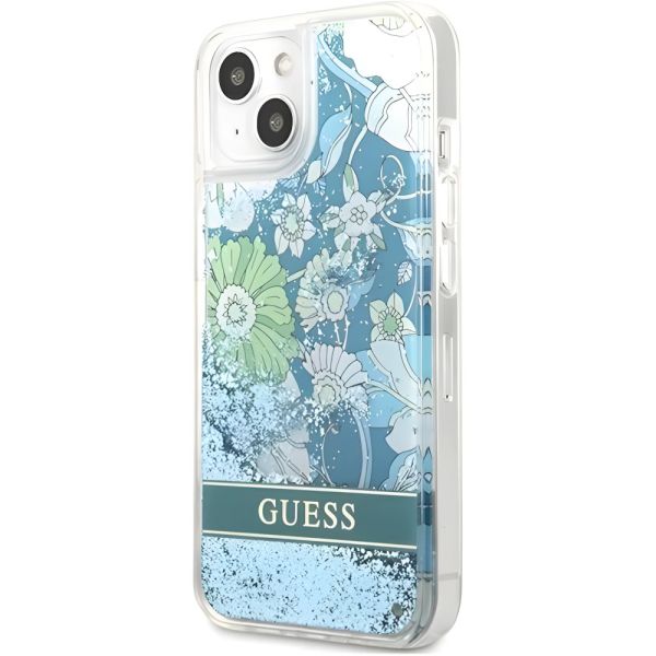 Coque Guess iPhone 13 mini 5,4" green hardcase Flower Liquid Glitter