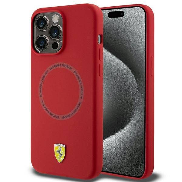 Coque Ferrari iPhone 15 Pro Max 6.7" red hardcase Silicone Printed Ring MagSafe