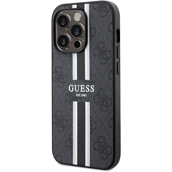 Coque Guess iPhone 15 Pro 6.1" black hardcase 4G Printed Stripes MagSafe