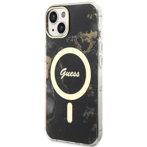 Coque Guess iPhone 14/15/13 6.1" black hardcase Golden Marble MagSafe
