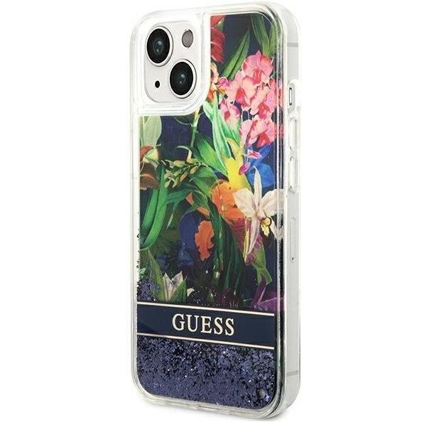 Coque Guess iPhone 14 Plus/15 Plus 6.7" blue hardcase Flower Liquid Glitter